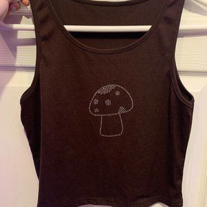 Brown tank top crop top mushroom rhinestones